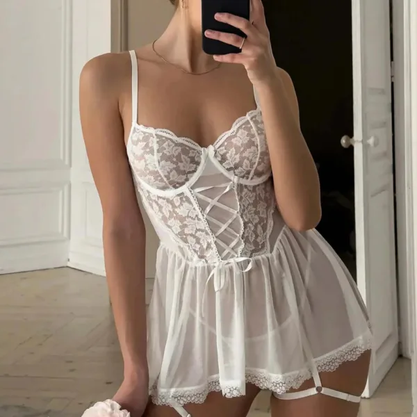 Lace-Up Sheer Babydoll